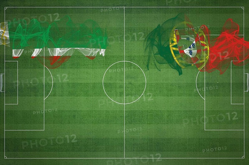 Chechnya vs Portugal Soccer Match, national colors, national flags, soccer field, football game, Competition concept, Copy space