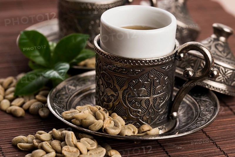 Green coffee. drink and beans