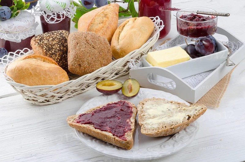 Breakfast with plum jam