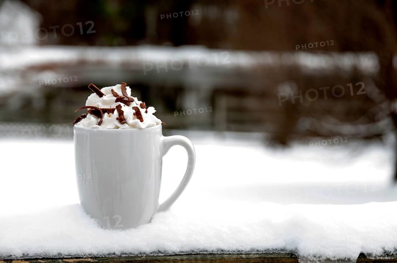 Hot chocolate or coffee on a winter's day in the snow