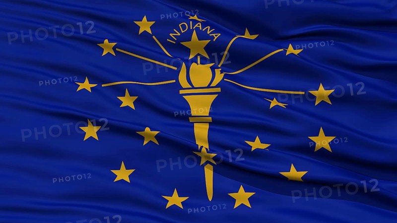 Closeup Indiana Flag on Flagpole, USA state, Waving in the Wind, High Resolution