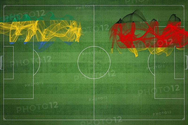 Gabon vs Germany Soccer Match, national colors, national flags, soccer field, football game, Competition concept, Copy space