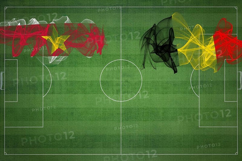 Suriname vs Belgium Soccer Match, national colors, national flags, soccer field, football game, Competition concept, Copy space