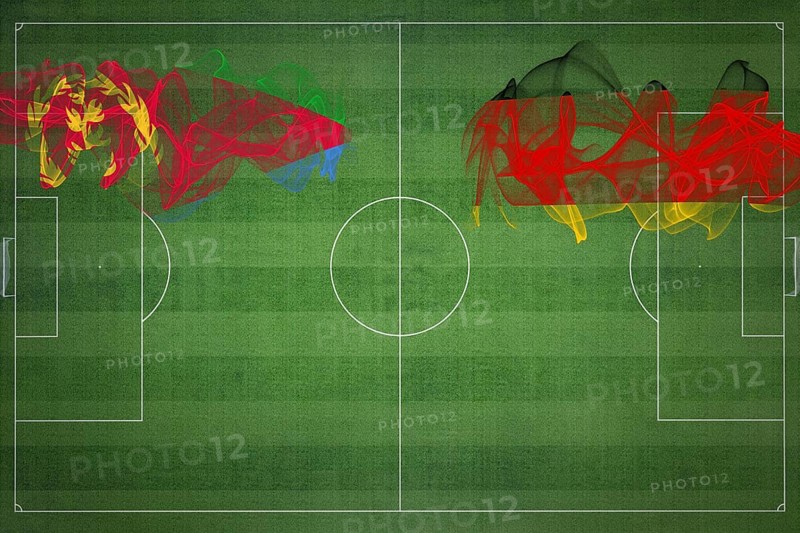 Eritrea vs Germany Soccer Match, national colors, national flags, soccer field, football game, Competition concept, Copy space