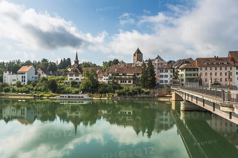 View of the village of Kaiserstuhl, Hochrhein, Rhine, Canton Aargau, Switzerland, Europe