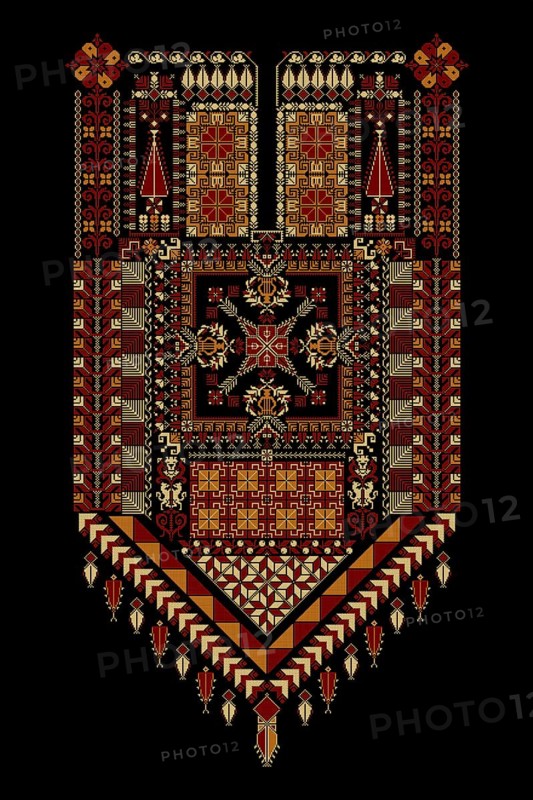 Embroidery vector Tatreez template, Palestinian fashion neck ornament