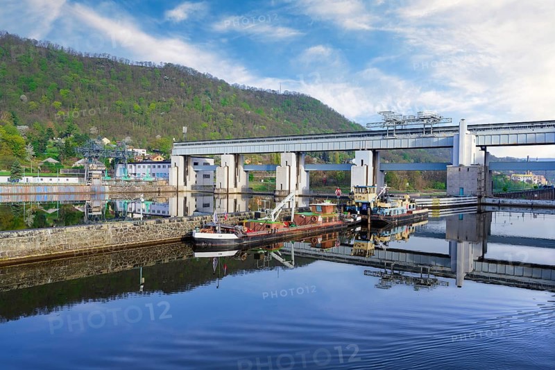 Strekov sluice gate and hydro power plant on the Elbe River, Bohemia, Czech Republic