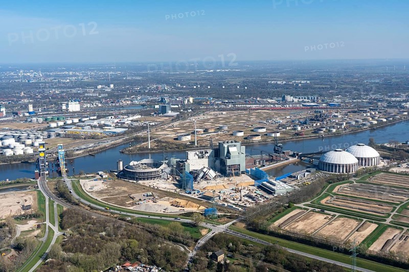 Aerial view, power station, Moorburg, demolition, coal-fired power station, Süderelbe, Hamburg, Germany