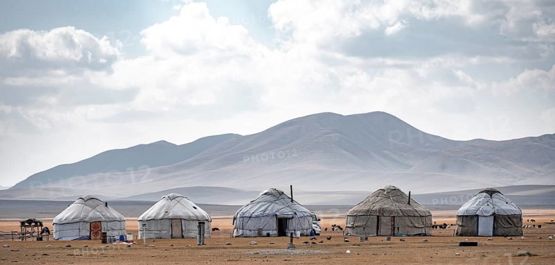 Yurts in the highlands, Song Kul mountain lake, Naryn region, Kyrgyzstan