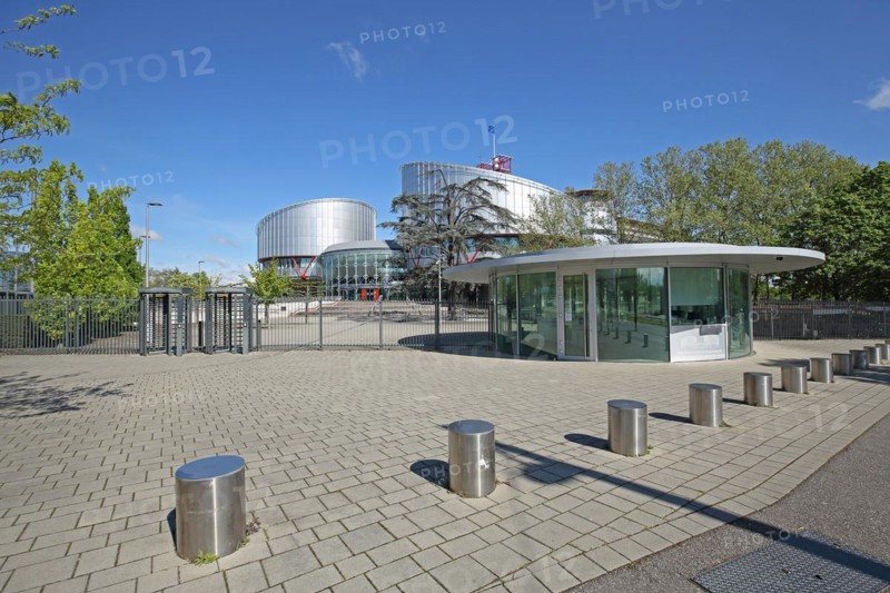 European Court of Human Rights, ECHR, EU, court, modern, building, bollard, Strasbourg, Bas-Rhin, Alsace, France
