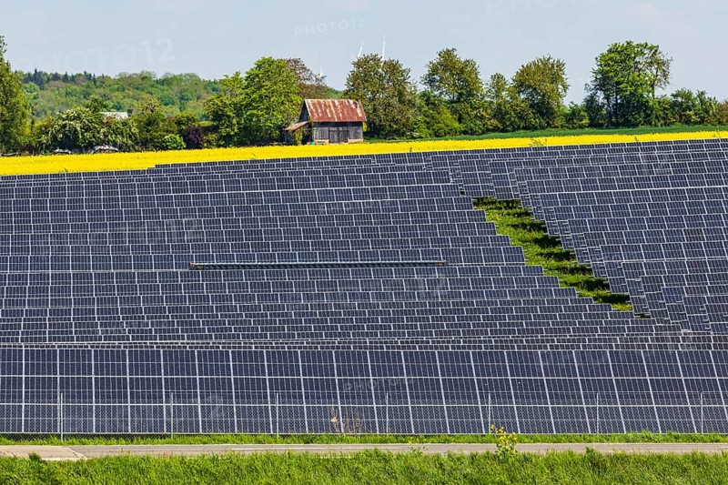 Agricultural land is used as a solar field. Nellingen in the Swabian Alb. Nellingen, Baden-Württemberg, Germany