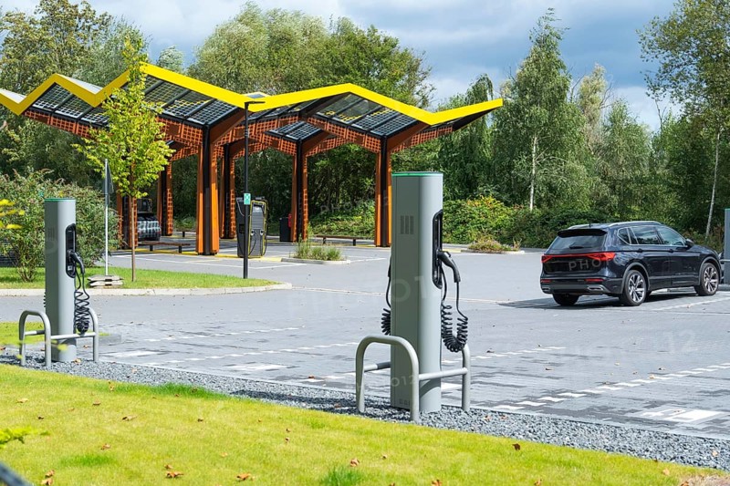 Fast charging station with 300KW charging points in the Ruhr area near Bochum, Germany