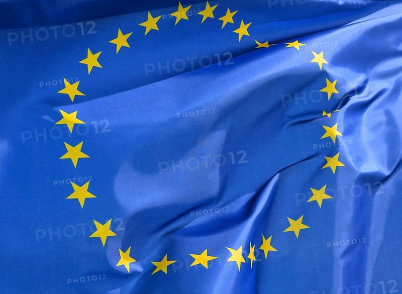 EU flag with 27 stars, close-up, wave pattern