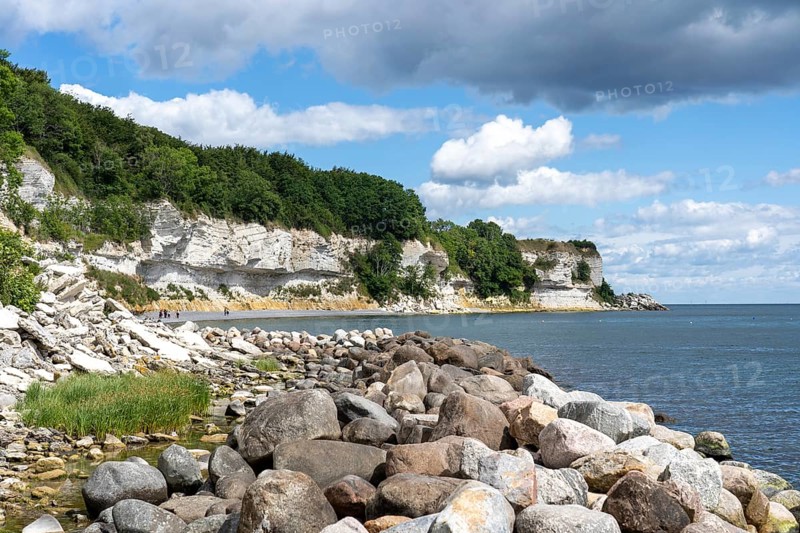Hojerup, Denmark, July 21, 2020: View of the coastline at Stevns Klint cliff
