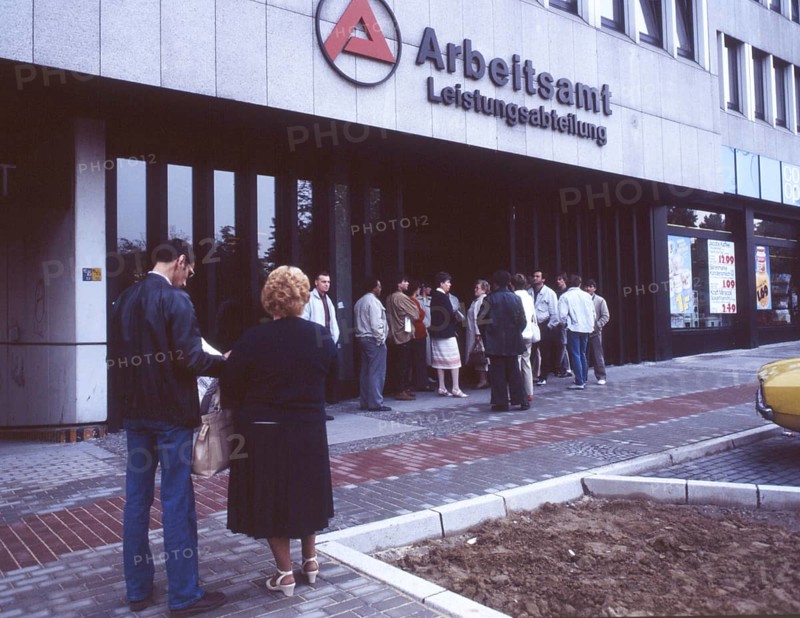 Dortmund. The Dortmund employment office with people waiting in the morning ca. 1986