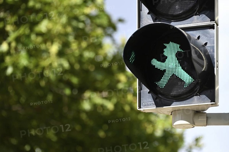 Green little traffic light man, Leipzig, Saxony, Germany