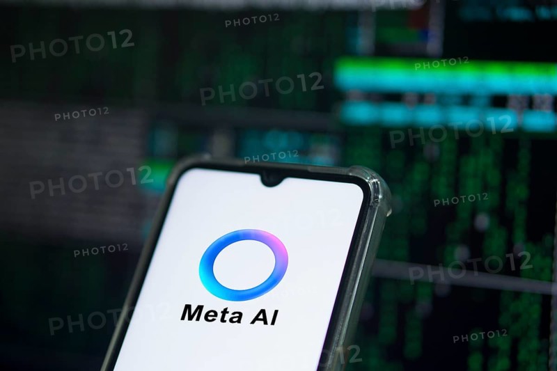 Meta AI logo on smartphone for Facebook Artificial Intelligence.
