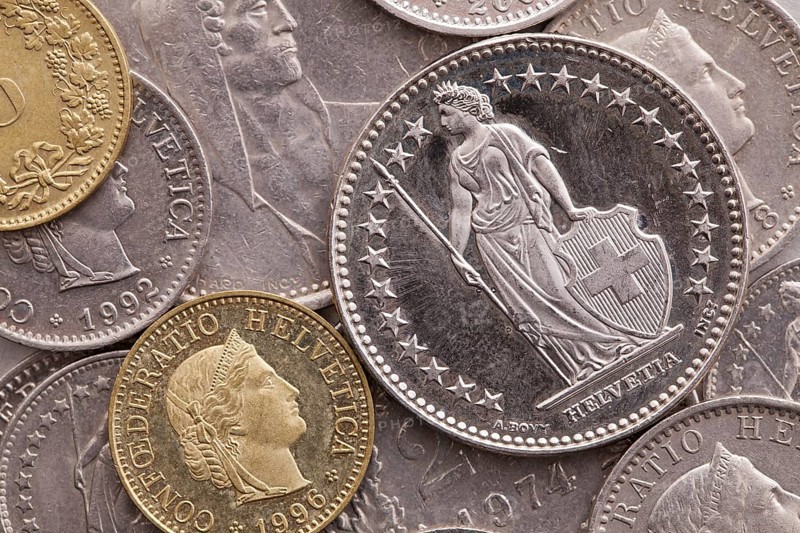 Different coins of Swiss Franc