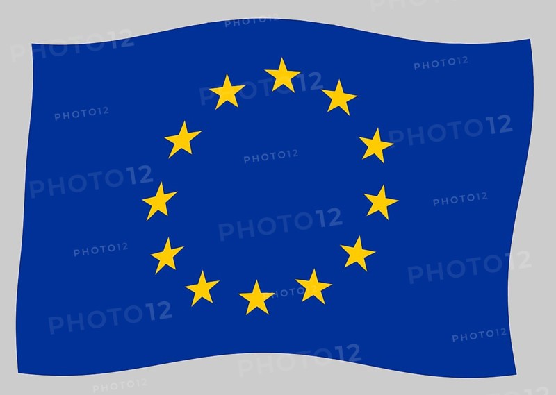 Flag of the European Union (EU) flying in the wind, Illustration