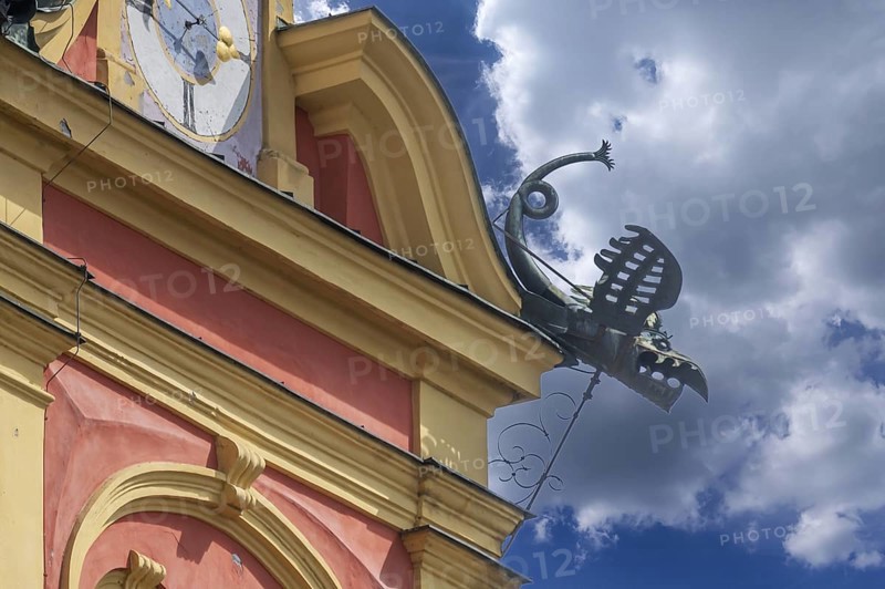 Dragon figure as gargoyle at Wilten Abbey, Klostergasse 7, Wilten, Innsbruck, Austria