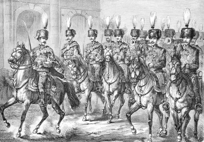 The Royal Hungarian Life Guards in 1869, Hungary, Historical, Reproduction from a model with a scene from the 19th century