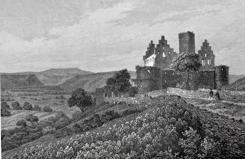 Trimburg in the Middle Ages, actually Trimberg Castle, ruins of a hilltop castle of the Lords of Trimberg, district of Bad Kissingen, Lower Franconia, Bavaria, Germany, digitally enhanced reproduction of a 19th century original, historical, exact date unknown
