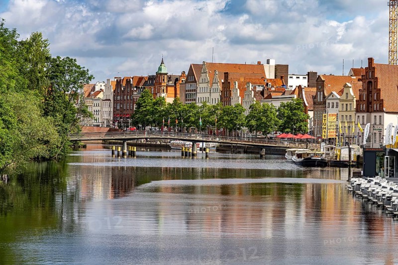 Old town and Trave in the Hanseatic city of Lübeck, Schleswig-Holstein, Germany