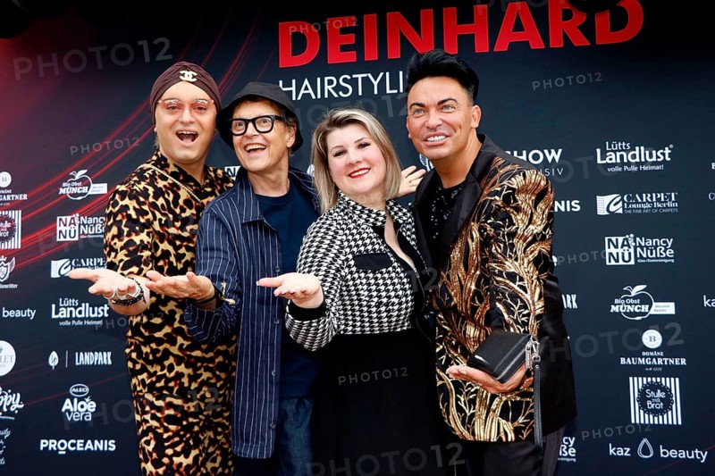Julian F. M. Stöckel, Rolf Scheider, Janine Becker and Matthias Mangiapane at the VIP opening of the new Deinhard Salon Am Mühlanger 3, Berlin, 28 June 2025