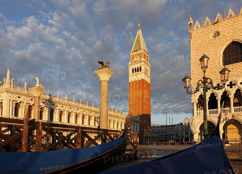 View of the Doge's Palace and the Piazzetta from the water in the morning, Venice, Veneto, Italy