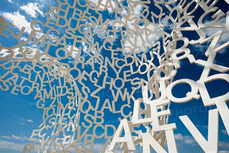 Sculpture made of letters, Le Nomade, artist Jaume Plensa, Antibes, Provence Alpes Côte d'Azur, South of France, France