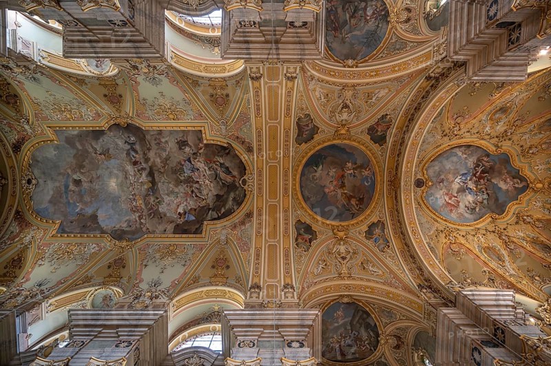 Ceiling vault with frescoes in Bressanone Cathedral, Cathedral Square, Bressanone, South Tyrol, Italy