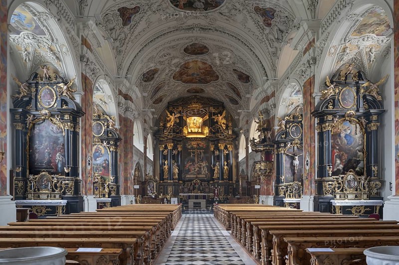 Interior with high altar and Lenten cloth, Wilten Abbey, Klostergasse 7, Wilten, Innsbruck, Austria