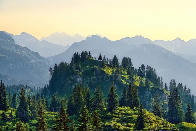 View from the Pragel Pass over the Muota Valley in the evening light, Central Swiss Alps, Canton Schwyz, Switzerland