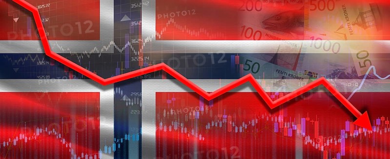 Norway financial crisis on economic graph. Financial fall of Norway on economy market