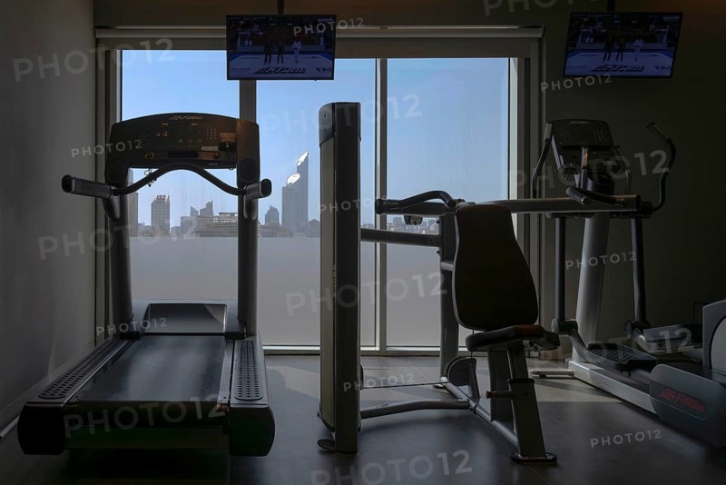 Fitness centre with city view, Abu Dhabi, United Arab Emirates