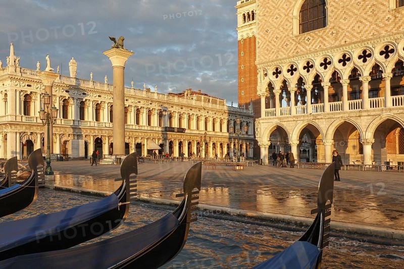 View of the Doge's Palace and the Piazzetta from the water in the morning, Venice, Veneto, Italy