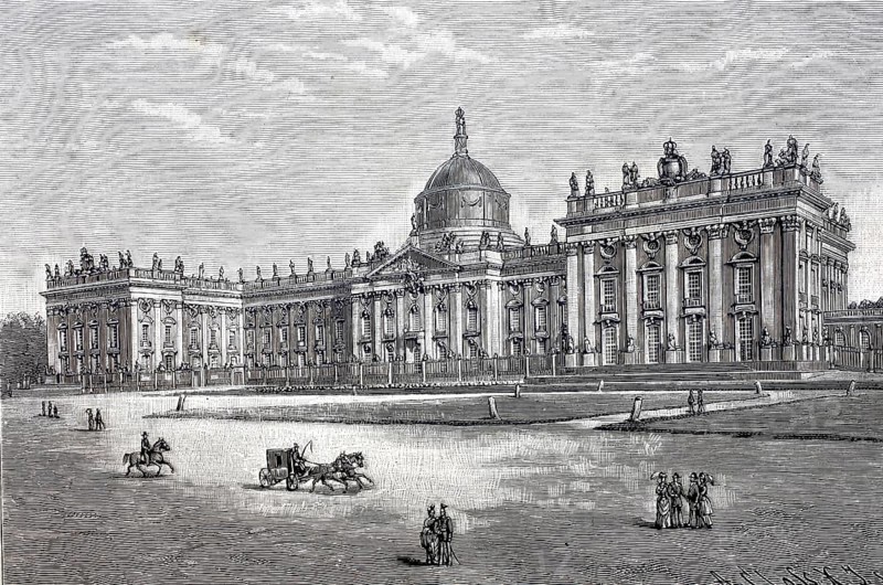 Friedrichskron Palace in 1888, today The New Palace, a former summer residence of the Kings of Prussia in Sanssouci Park in Potsdam, Germany, Historical, digitally enhanced reproduction of a 19th century original
