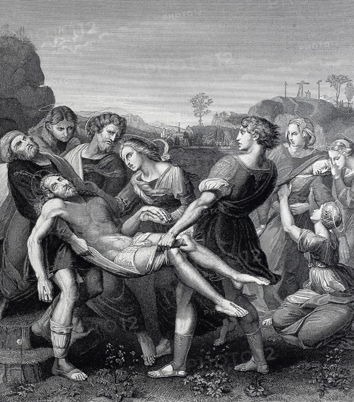 The Entombment of Christ, steel engraving after a painting by Raphael, historical, digitally restored reproduction of a 19th century original