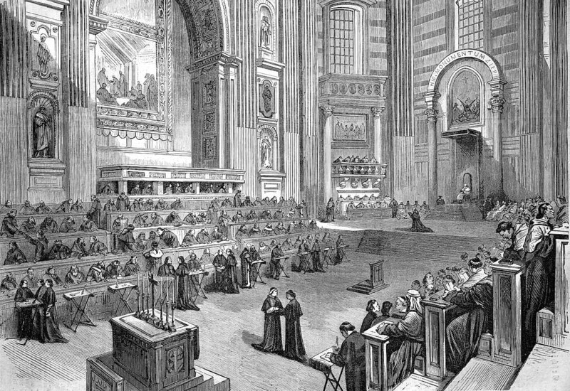 The Council Hall in the Basilica of St Peter, Basilica di San Pietro, St Peter's Basilica, Vatican Basilica, the Memorial Church of the Apostle Simon Peter, Vatican, Rome, Italy, Historic, Reproduction from a 19th century scene