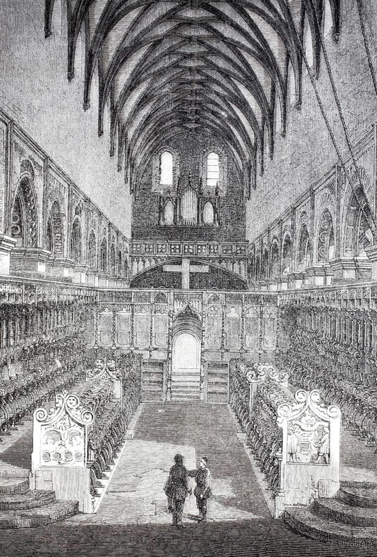 Interior, choir stalls, Maulbronn Abbey Church, 1870, Cistercian Abbey, Enzkreis, Baden-Württemberg, Germany, Historical, digitally enhanced reproduction of a 19th century model