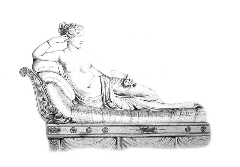 Pauline Bonaparte, Princess Borghese (1780 - 1825), sister of Napoleon I, depicted as a victorious Venus. Marble sculpture by Antonio Canova, historical, digitally restored reproduction of a 19th century model
