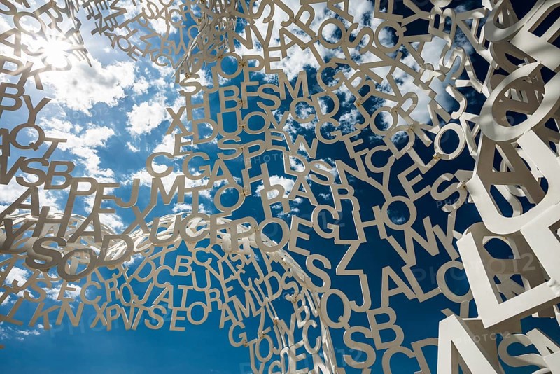 Sculpture made of letters, Le Nomade, artist Jaume Plensa, Antibes, Provence Alpes Côte d'Azur, South of France, France