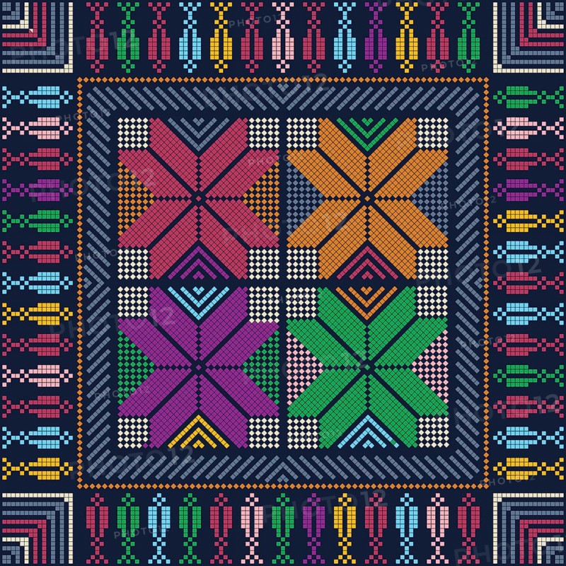 Traditional Palestinian Embroidery Tatreez Pattern in colors