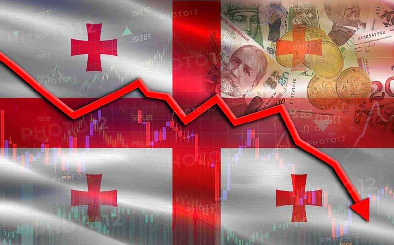 Georgia financial fall on economy market. Georgia financial crisis on economic graph