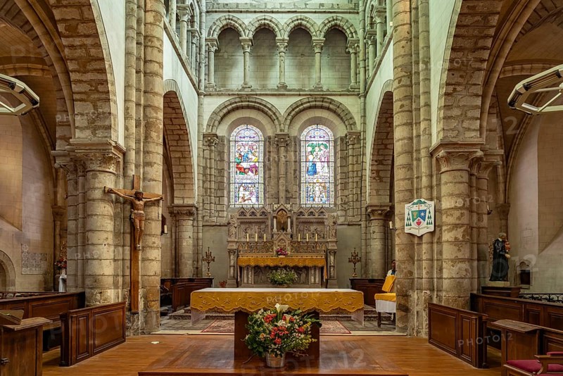 Interior of the Notre-Dame church in Bonneval, Centre-Val de Loire, France