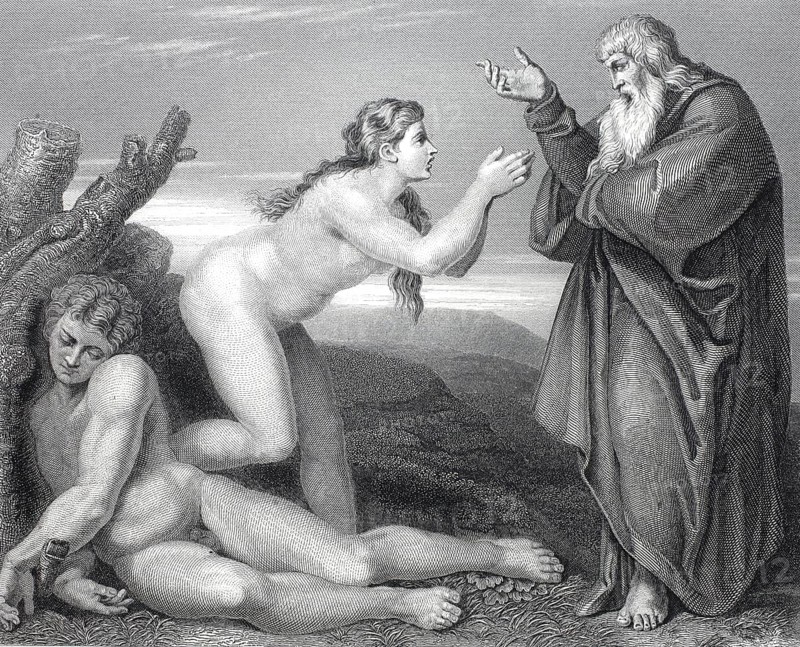 The Creation of Eve by God, steel engraving after a painting by Michelangelo, Sistine Chapel, Vatican, Rome, Italy, Historical, digitally restored reproduction of a 19th century original