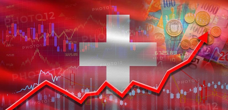 Switzerland financial growth on market graph. Switzerland economic growth on financial graph