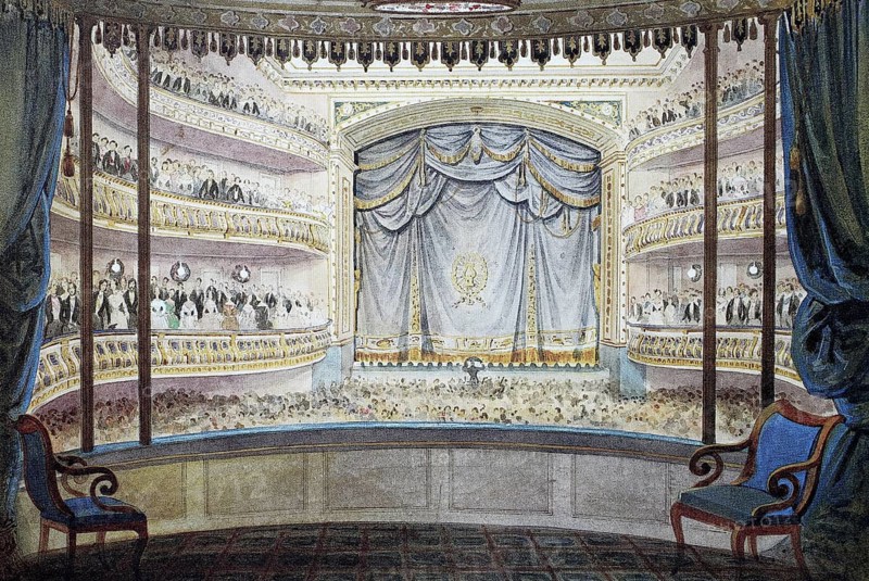 Stage, Ducal Theatre, 1845, Coburg, Upper Franconia, Bavaria, Germany, Historical, digitally enhanced reproduction of a 19th century original