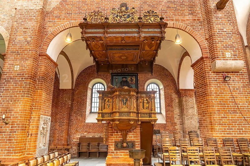 Pulpit in the interior of Ratzeburg Cathedral, Ratzeburg, Schleswig-Holstein, Germany