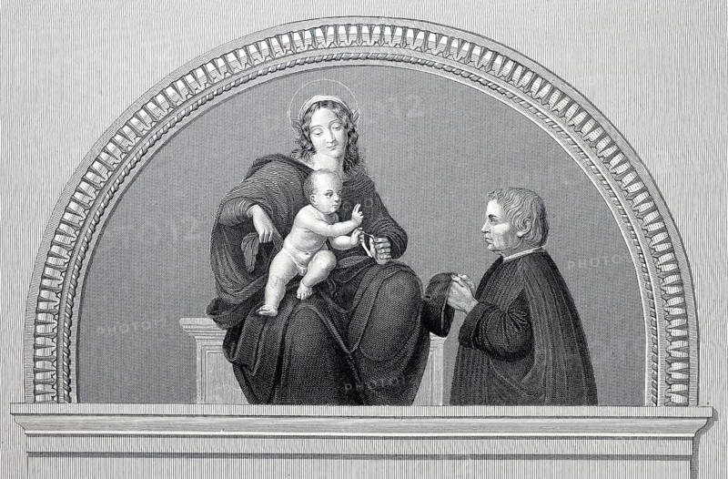 Madonna with the Child Jesus, Litta Madonna, steel engraving after a painting by Leonardo da Vinci, historical, digitally restored reproduction of a 19th century model